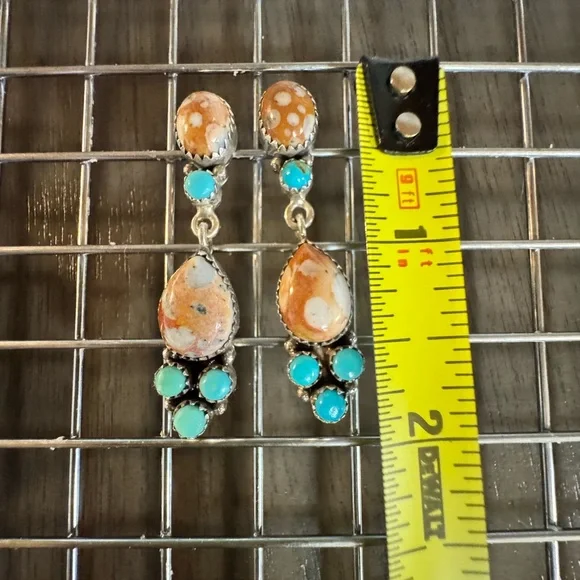 Sterling Silver Turquoise and White Buffalo Earrings - Picture 3 of 3